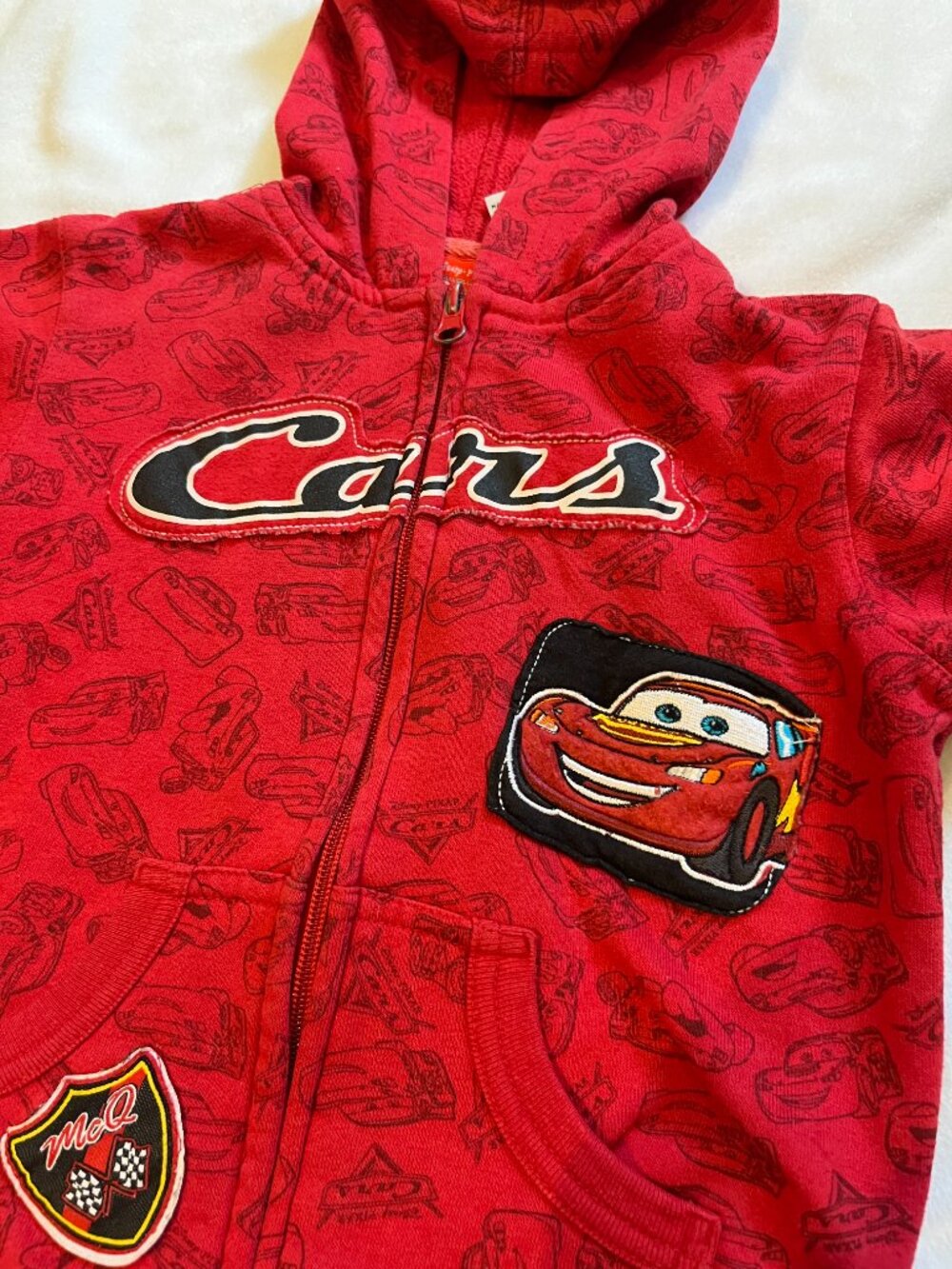 DISNEY PIXAR Cars Movie Lightning McQueen Zip Up Hoody Size 3T
